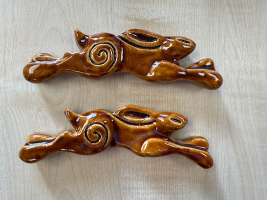 Small Leaping Hare Wall Plaque Brown