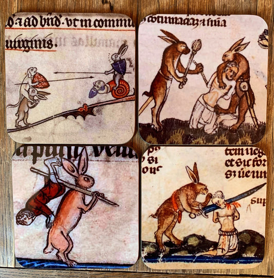 Medieval Murder Rabbit coasters - set of 4