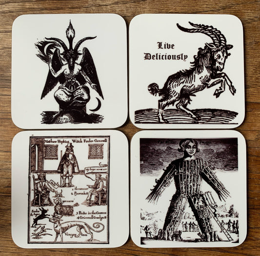 Baphomet, Wicker Man, Black Phillip and Witchfinder General coasters - set of 4