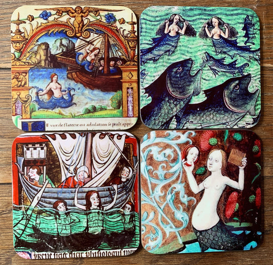 Medieval Mermaid coasters - set of 4