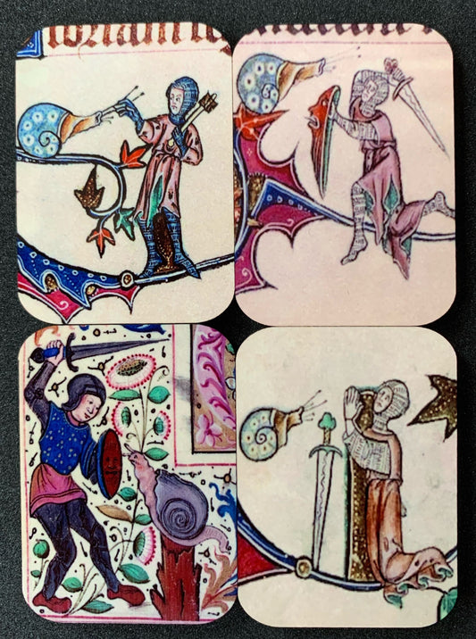 Medieval Knight vs Snail Fridge Magnets - set of 4