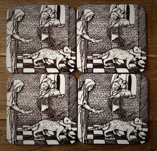 Penis Stealing Cat coasters - set of 4