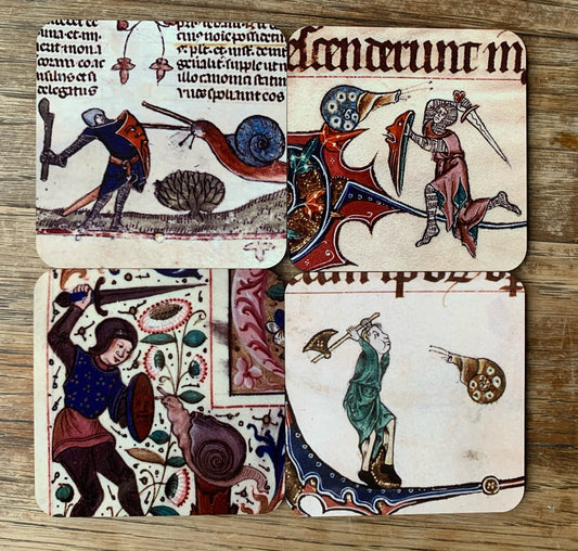 Medieval Knight vs Snail coasters - set of 4