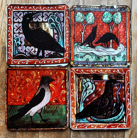 Medieval Crow coasters - set of 4