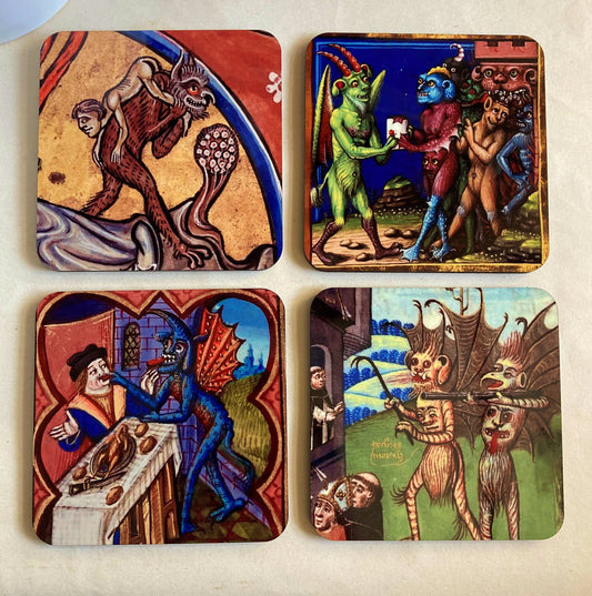 Cute Medieval Demon coasters - set of 4