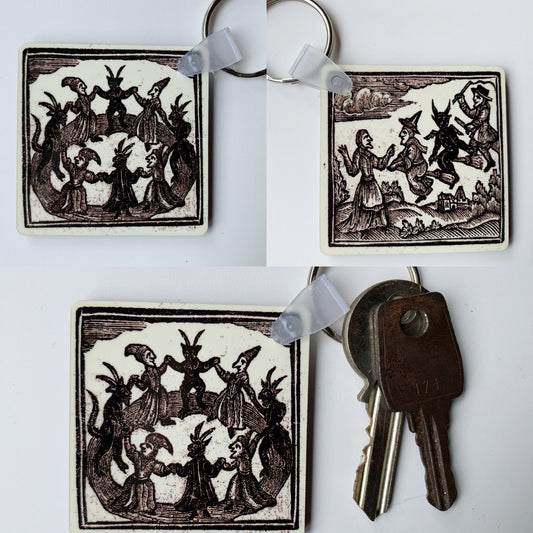 Woodcut Witches Keyring (double sided)