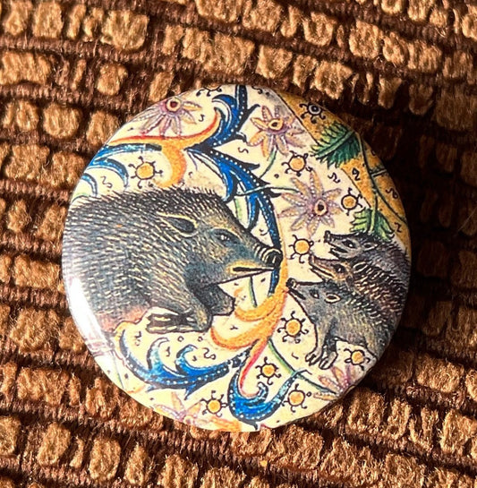 Boar and Piglets Button Badg 32mm