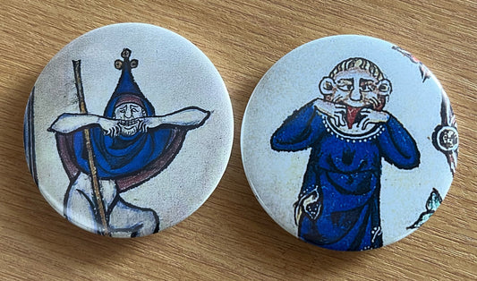 Medieval Funny Face Badge - 32mm - choose from 2 designs