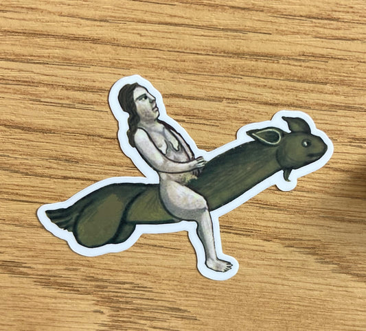 Flying Green Penis Riding Witch Sticker