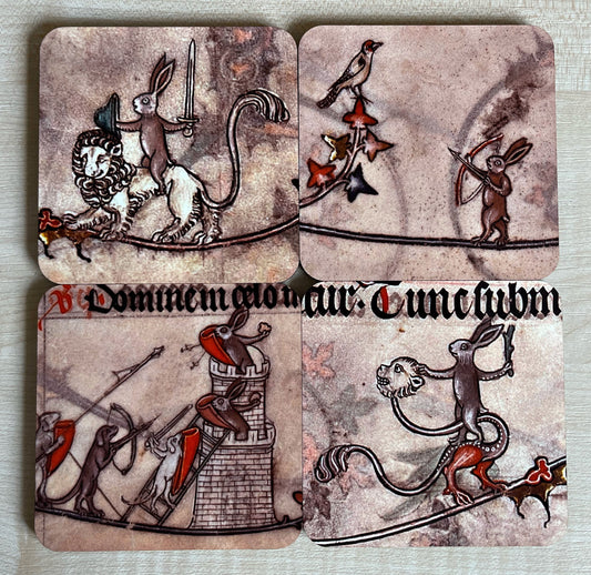 Battle Bunny coasters - set of 4