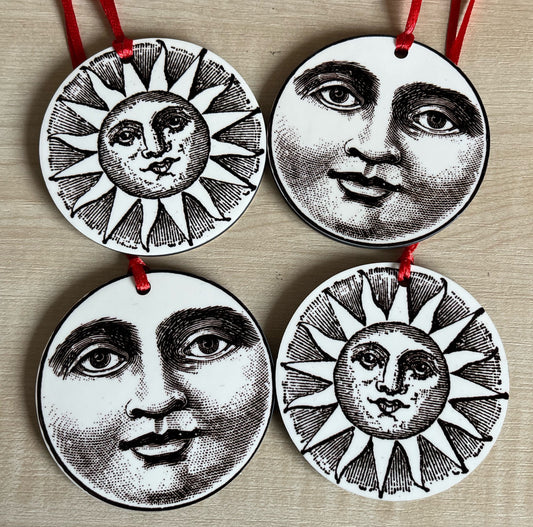 Vintage Sun and Moon Tree Decorations - Double sided