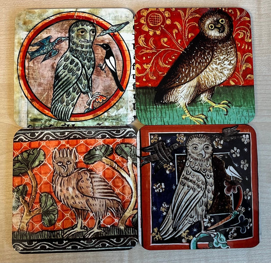 Medieval Owl coasters - set of 4