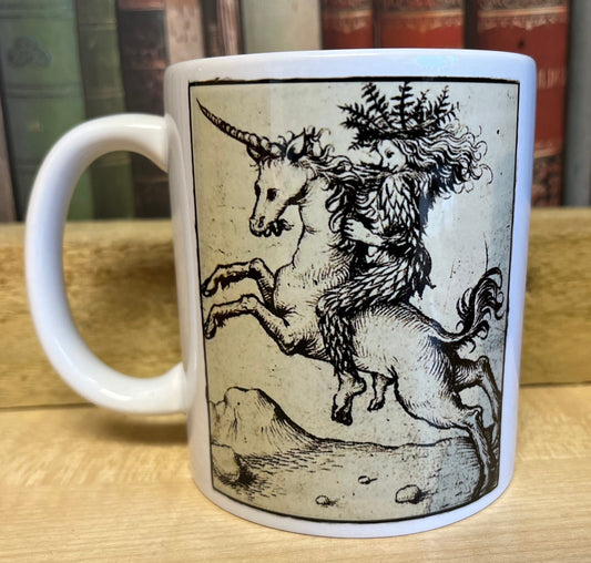 Wild Woman on Unicorn mug