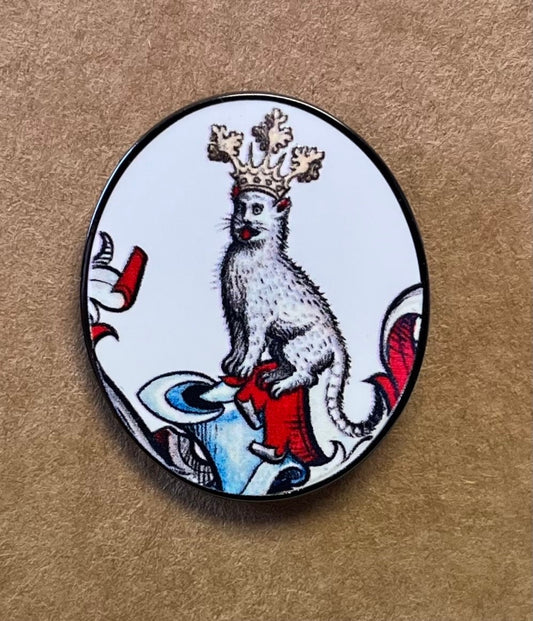 Enamel Medieval Crowned Cat Lapel Pin