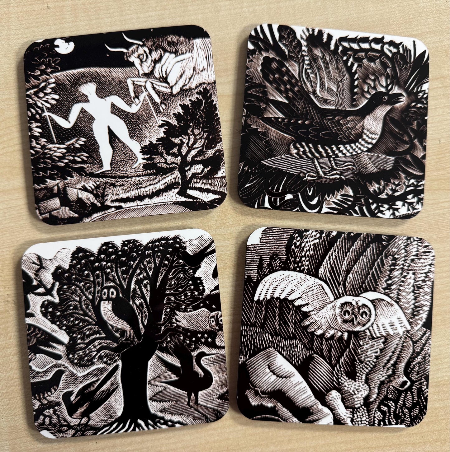 Eric Ravilious Art coasters B&W - set of 4